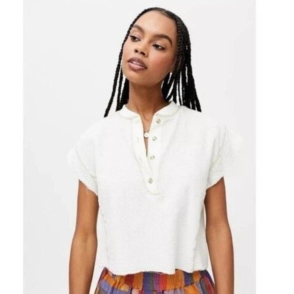 BDG Urban Outfitters Cream Waffle Knit Short Sleeve Top Size Small